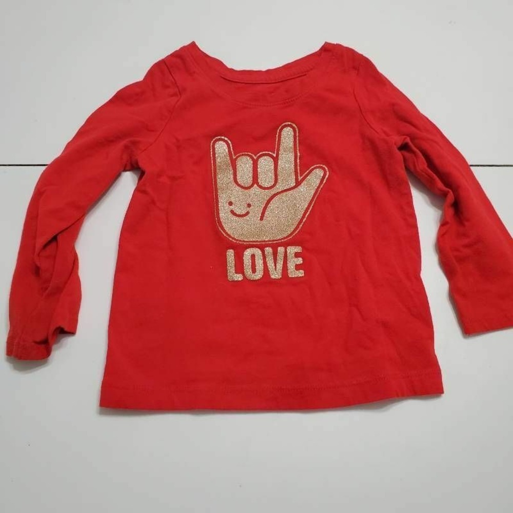 Rock Love Cat & Jack Baby Girls Graphic T-shirt Red Long Sleeve Crew Neck Tee 2T
